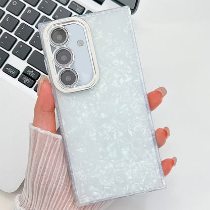 For Samsung Galaxy S25+ 5G Plating Glitter Texture TPU Phone Case with Lens Film(White Shell Pattern) - Galaxy S25+ 5G Cases by buy2fix | Online Shopping UK | buy2fix