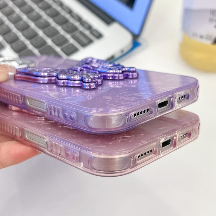 For iPhone 16 Pro Max Plating Glitter Texture Butterfly Holder TPU Phone Case with Lens Film(Purple Feather Yarn) - iPhone 16 Pro Max Cases by buy2fix | Online Shopping UK | buy2fix