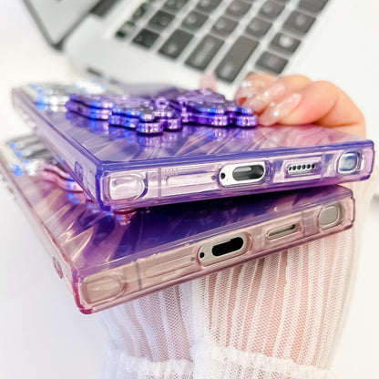 For Samsung Galaxy S25 5G Plating Glitter Texture Butterfly Holder TPU Phone Case with Lens Film(Purple Feathers) - Galaxy S25 5G Cases by buy2fix | Online Shopping UK | buy2fix