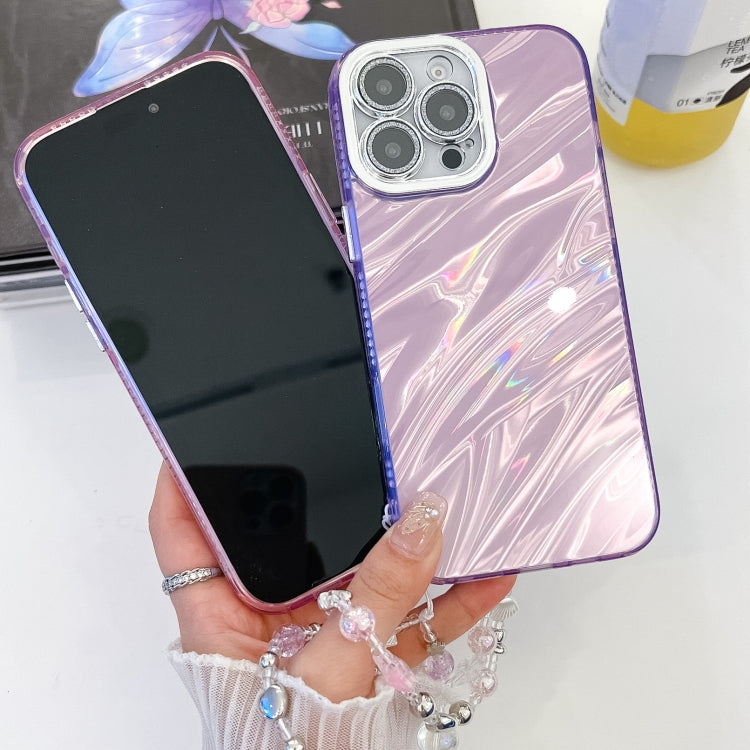 For iPhone 16 Pro Plating Glitter Texture Chain Wristband TPU Phone Case with Lens Film(Purple Feathers) - iPhone 16 Pro Cases by buy2fix | Online Shopping UK | buy2fix