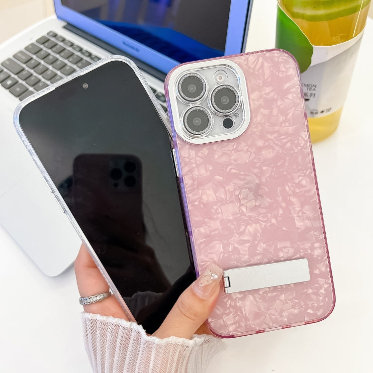 For iPhone 16 Pro Max Plating Glitter Texture Fold Holder TPU Phone Case with Lens Film(White Water Ripples) - iPhone 16 Pro Max Cases by buy2fix | Online Shopping UK | buy2fix