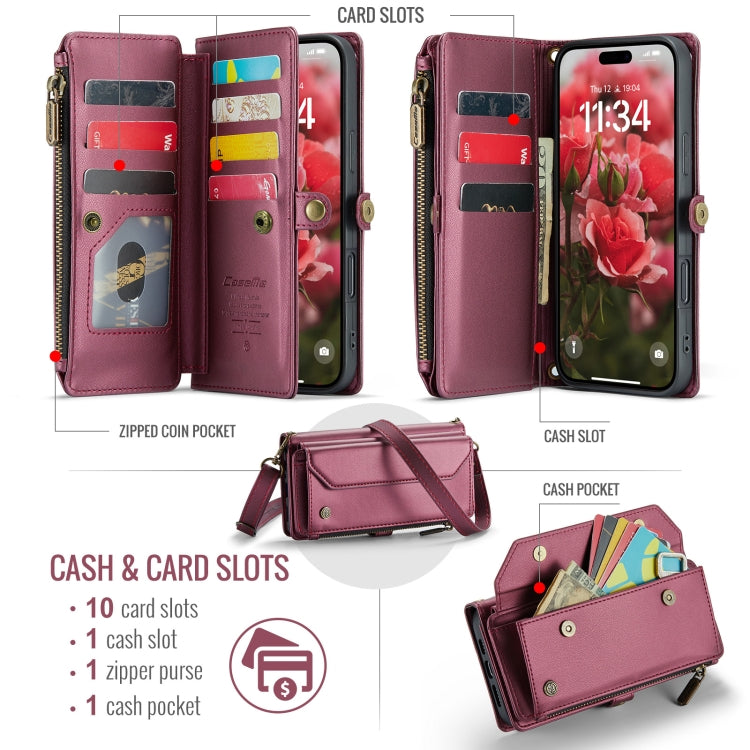 For iPhone 16 Pro Max CaseMe C36 Card Slots Zipper Wallet RFID Anti-theft Leather Phone Case(Red) - iPhone 16 Pro Max Cases by CaseMe | Online Shopping UK | buy2fix