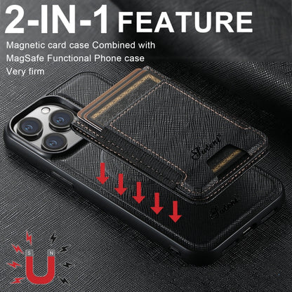 For iPhone 16 Suteni H17 Cross Grain Leather MagSafe Detachable Wallet Phone Case(Black) - iPhone 16 Cases by Suteni | Online Shopping UK | buy2fix