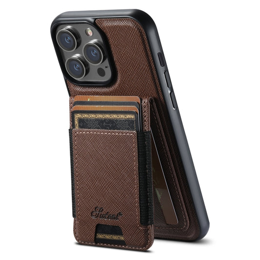 For iPhone 13 Pro Max Suteni H17 Cross Grain Leather MagSafe Detachable Wallet Phone Case(Brown) - iPhone 13 Pro Max Cases by Suteni | Online Shopping UK | buy2fix