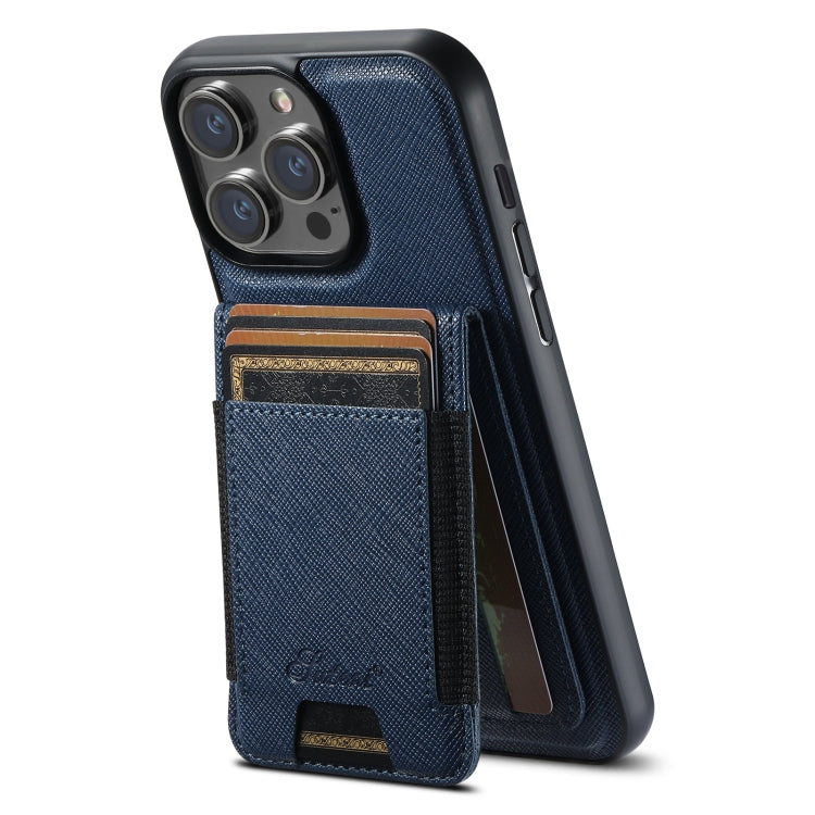 For iPhone 12 Pro Max Suteni H17 Cross Grain Leather MagSafe Detachable Wallet Phone Case(Blue) - iPhone 12 Pro Max Cases by Suteni | Online Shopping UK | buy2fix