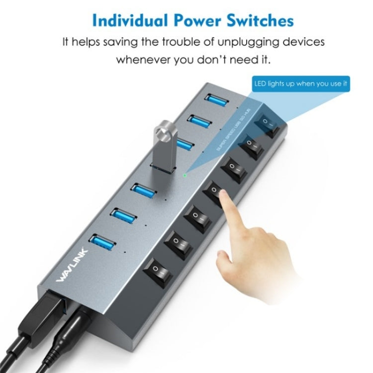 WAVLINK UH3076 5Gbps 7-port USB 3.0 Hub with Independent Switch and LED Indicator(UK Plug) - USB 3.0 HUB by WAVLINK | Online Shopping UK | buy2fix