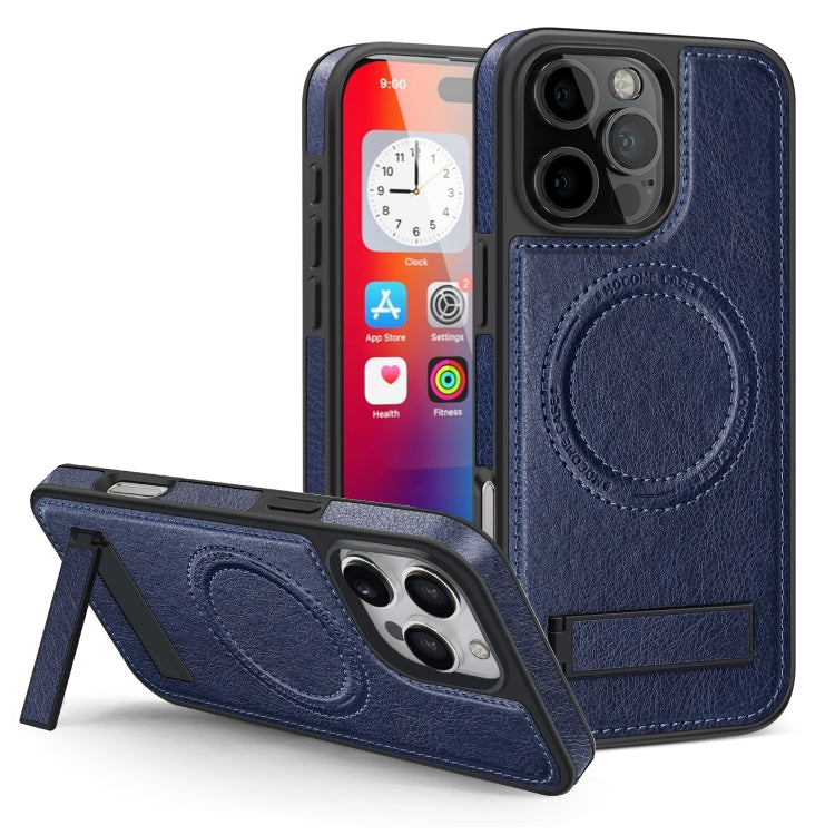 For iPhone 16 Pro Multi-function Holder MagSafe PU Phone Case(Blue) - iPhone 16 Pro Cases by buy2fix | Online Shopping UK | buy2fix