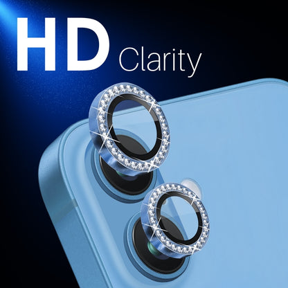 For iPhone 16 / 16 Plus NORTHJO Rhinestone Camera Lens Protector Tempered Glass Metal Ring Film(Blue) - iPhone 16 Tempered Glass by NORTHJO | Online Shopping UK | buy2fix