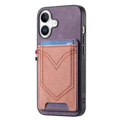 For iPhone 16 Plus Denim Texture Leather Skin Phone Case with Card Slot(Purple) - iPhone 16 Plus Cases by buy2fix | Online Shopping UK | buy2fix