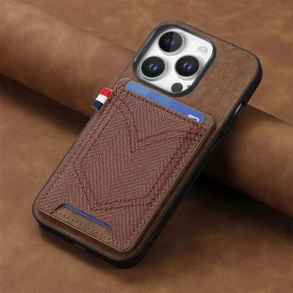 For iPhone 16 Pro Max Denim Texture Leather Skin Phone Case with Card Slot(Brown) - iPhone 16 Pro Max Cases by buy2fix | Online Shopping UK | buy2fix