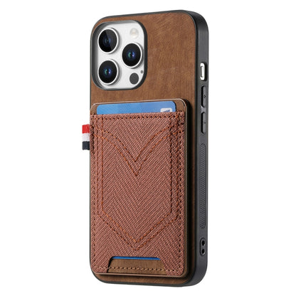 For iPhone 16 Pro Max Denim Texture Leather Skin Phone Case with Card Slot(Brown) - iPhone 16 Pro Max Cases by buy2fix | Online Shopping UK | buy2fix