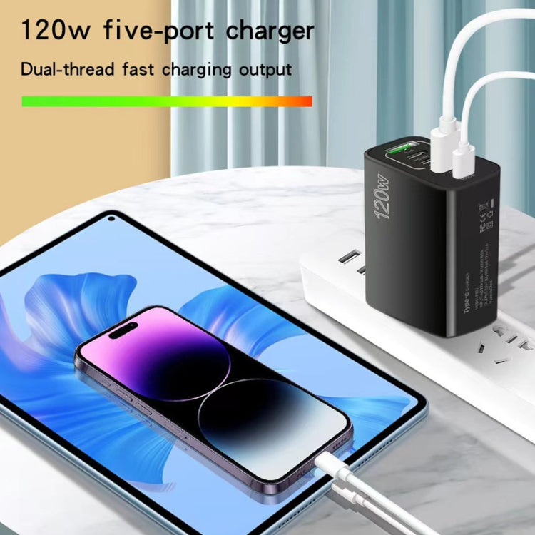 120W 3 PD Type-C Dual USB Multi Port Charger for Mobile Phones, UK Plug(Black) - USB Charger by buy2fix | Online Shopping UK | buy2fix