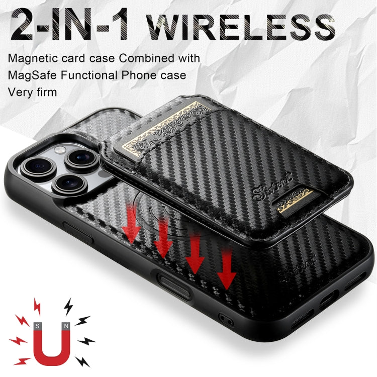 For iPhone 16 Pro Suteni TXWH18 Carbon Fiber Texture Detachable Wallet MagSafe Phone Case(Black) - iPhone 16 Pro Cases by Suteni | Online Shopping UK | buy2fix