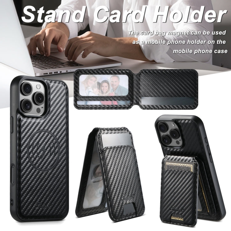 For iPhone 15 Pro Suteni TXWH18 Carbon Fiber Texture Detachable Wallet MagSafe Phone Case(Black) - iPhone 15 Pro Cases by Suteni | Online Shopping UK | buy2fix