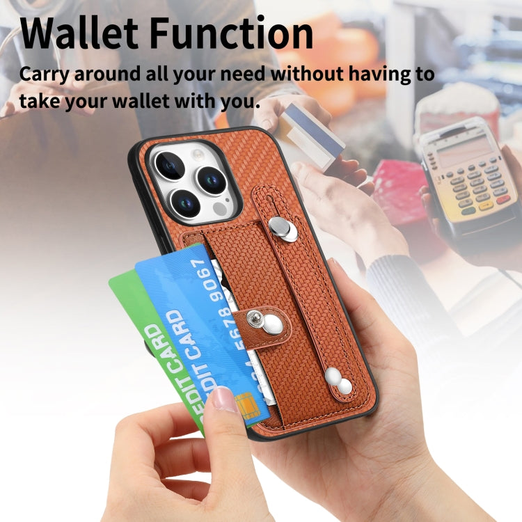 For iPhone 16 Pro Wristband Kickstand Card Wallet Back Phone Case with Tool Knife(Brown) - iPhone 16 Pro Cases by buy2fix | Online Shopping UK | buy2fix