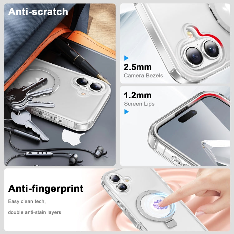 For iPhone 16 Plus Frosted Skin Feel MagSafe Holder 360 Full Body Phone Case(Transparent) - iPhone 16 Plus Cases by buy2fix | Online Shopping UK | buy2fix