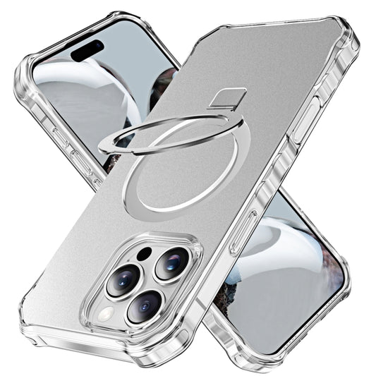 For iPhone 16 Pro Solid Color Wave MagSafe Holder Phone Case(Silver) - iPhone 16 Pro Cases by buy2fix | Online Shopping UK | buy2fix