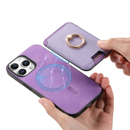 For iPhone 16 Pro Retro Cross Leather Card Bag MagSafe Phone Case(Purple) - iPhone 16 Pro Cases by buy2fix | Online Shopping UK | buy2fix