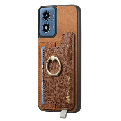 For Motorola Moto G Play 2024 4G Retro Magsafe Cross Leather Ring Holder Card Bag Phone Case(Brown) - Motorola Cases by buy2fix | Online Shopping UK | buy2fix