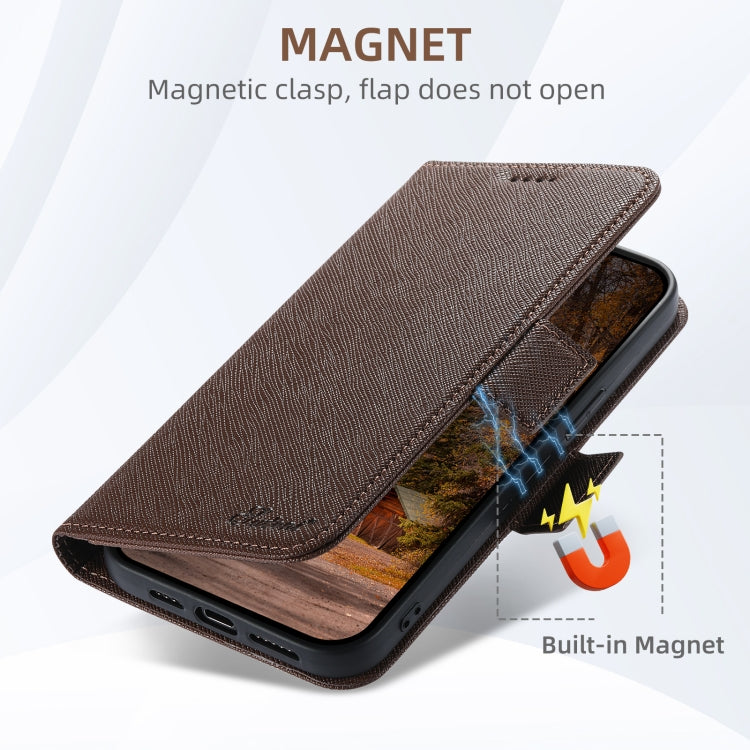 For iPhone 16 Pro Suteni J08 Multifunctional Cross Texture MagSafe Leather Phone Case(Brown) - iPhone 16 Pro Cases by Suteni | Online Shopping UK | buy2fix