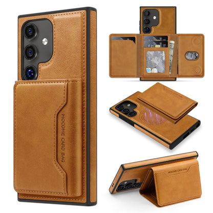 For Samsung Galaxy S25 5G Shield Multi-functional MagSafe Card Bag Phone Case(Brown) - Galaxy S25 5G Cases by buy2fix | Online Shopping UK | buy2fix