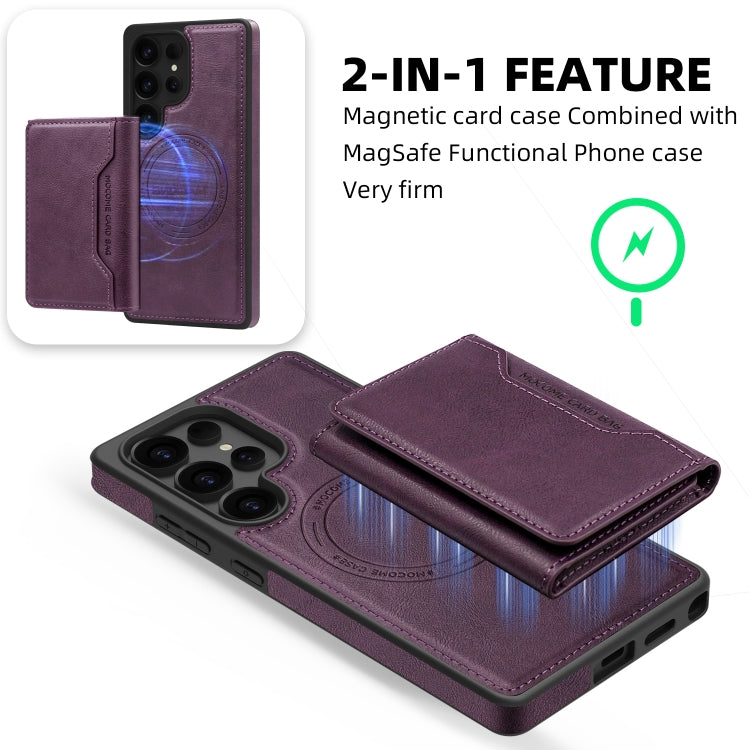 For Samsung Galaxy S25 5G Shield Multi-functional MagSafe Card Bag Phone Case(Purple) - Galaxy S25 5G Cases by buy2fix | Online Shopping UK | buy2fix