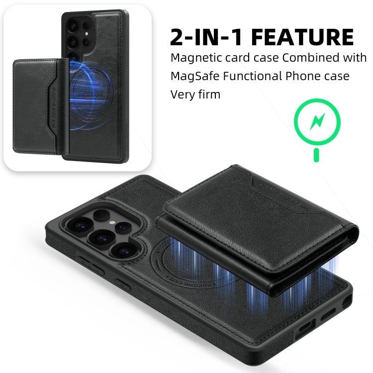 For Samsung Galaxy S25 Ultra 5G Shield Multi-functional MagSafe Card Bag Phone Case(Black) - Galaxy S25 Ultra 5G Cases by buy2fix | Online Shopping UK | buy2fix