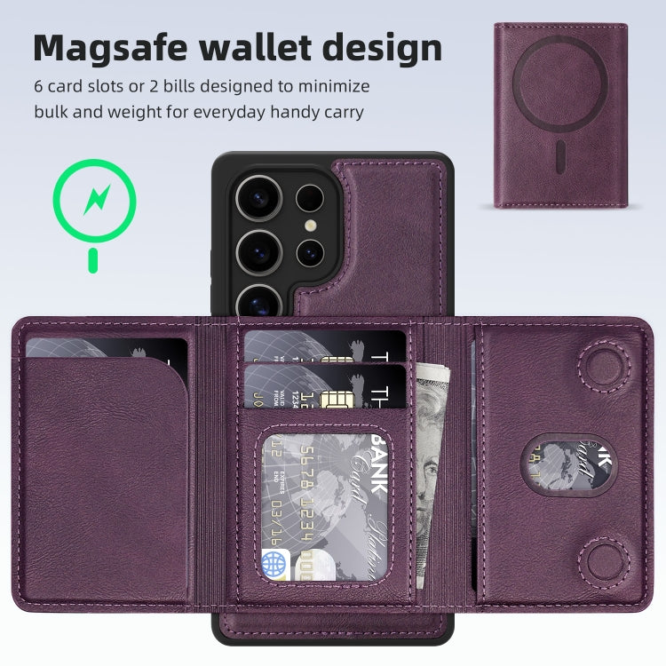 For Samsung Galaxy S25 Ultra 5G Shield Multi-functional MagSafe Card Bag Phone Case(Purple) - Galaxy S25 Ultra 5G Cases by buy2fix | Online Shopping UK | buy2fix