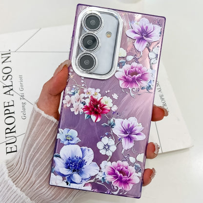 For Samsung Galaxy S25 5G Electroplating Flowers Plants Texture TPU Phone Case(Purple Flowers FL1) - Galaxy S25 5G Cases by buy2fix | Online Shopping UK | buy2fix