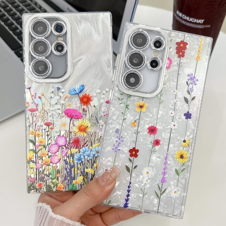 For Samsung Galaxy S25 Ultra 5G Electroplating Flower Texture TPU Phone Case(Red Plum Blossom SH2) - Galaxy S25 Ultra 5G Cases by buy2fix | Online Shopping UK | buy2fix