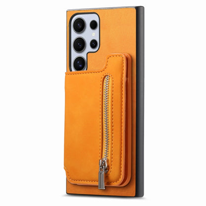 For Samsung Galaxy S25 Ultra 5G Retro MagSafe Zipper Wallet Card Bag Back Phone Case(Yellow) - Galaxy S25 Ultra 5G Cases by buy2fix | Online Shopping UK | buy2fix