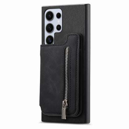 For Samsung Galaxy S25 Ultra 5G Retro MagSafe Zipper Wallet Card Bag Back Phone Case(Black) - Galaxy S25 Ultra 5G Cases by buy2fix | Online Shopping UK | buy2fix