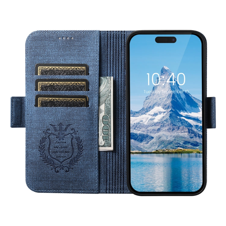 For iPhone 16 Pro Max Suteni J07 Multi-functional Horizontal MagSafe Denim Leather Phone Case(Blue) - iPhone 16 Pro Max Cases by Suteni | Online Shopping UK | buy2fix