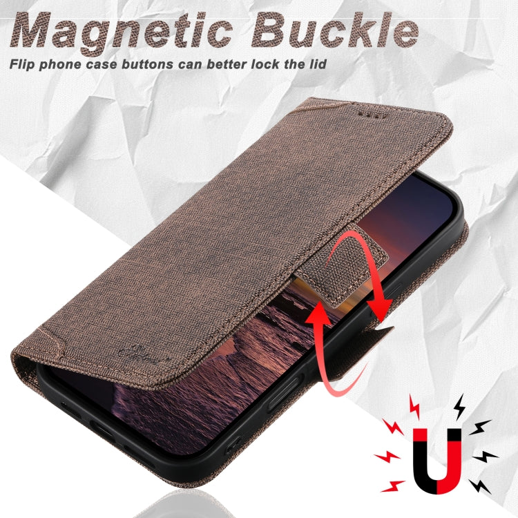 For iPhone 16 Pro Suteni J07 Multi-functional Horizontal MagSafe Denim Leather Phone Case(Brown) - iPhone 16 Pro Cases by Suteni | Online Shopping UK | buy2fix