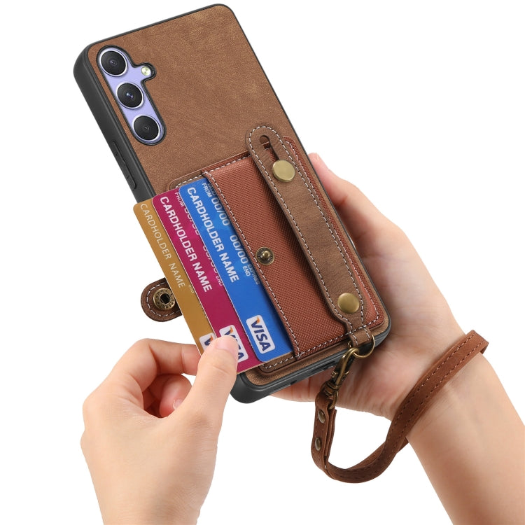 For Samsung Galaxy S25 5G Retro Cross Wristband Wallet Leather Back Phone Case(Brown) - Galaxy S25 5G Cases by buy2fix | Online Shopping UK | buy2fix