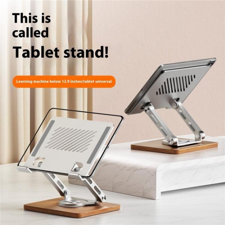 J27 Desktop Foldable Rotating Wooden Base Tablets Laptops Metal Cooling Holder(Silver) - Laptop Stand by buy2fix | Online Shopping UK | buy2fix