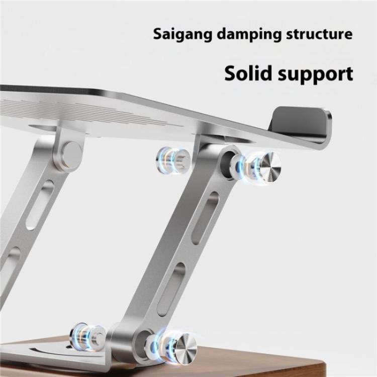 J27 Desktop Foldable Rotating Wooden Base Tablets Laptops Metal Cooling Holder(Silver) - Laptop Stand by buy2fix | Online Shopping UK | buy2fix