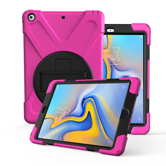 For Galaxy  Tab A 10.5 T590/T595 360 Degree Rotation PC + Silicone Protective Case with Holder & Hand-strap(Rose Red) - Tab A 10.5 by buy2fix | Online Shopping UK | buy2fix