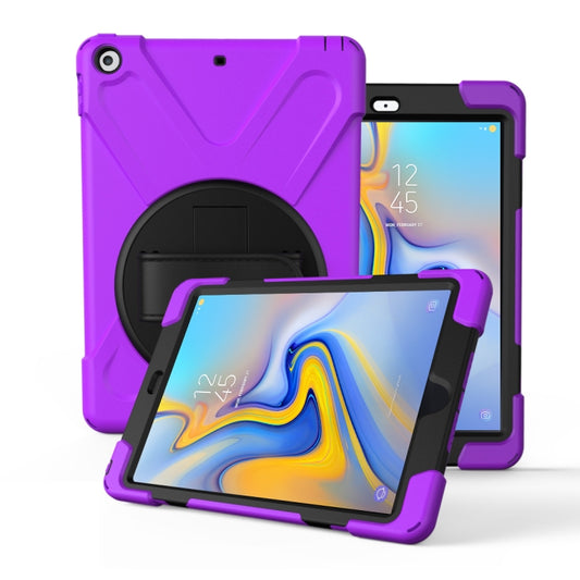 For Galaxy  Tab A 10.5 T590/T595 360 Degree Rotation PC + Silicone Protective Case with Holder & Hand-strap(Purple) - Tab A 10.5 by buy2fix | Online Shopping UK | buy2fix