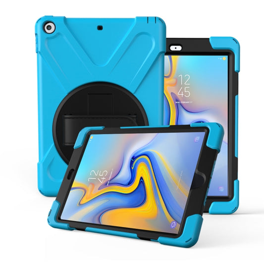 For Galaxy  Tab A 10.5 T590/T595 360 Degree Rotation PC + Silicone Protective Case with Holder & Hand-strap(Light Blue) - Tab A 10.5 by buy2fix | Online Shopping UK | buy2fix