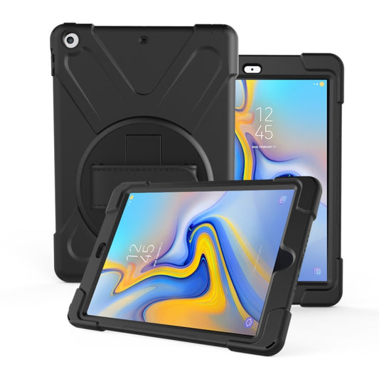 For Galaxy  Tab A 10.5 T590/T595 360 Degree Rotation PC + Silicone Protective Case with Holder & Hand-strap(Black) - Tab A 10.5 by buy2fix | Online Shopping UK | buy2fix