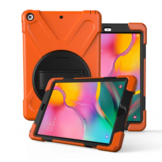 For Galaxy Tab A 10.1 （2019） T510/T515   360 Degree Rotation PC + Silicone Protective Case with Holder & Hand-strap(Orange) - Tab A 10.1 (2019) T510 / T515 by buy2fix | Online Shopping UK | buy2fix