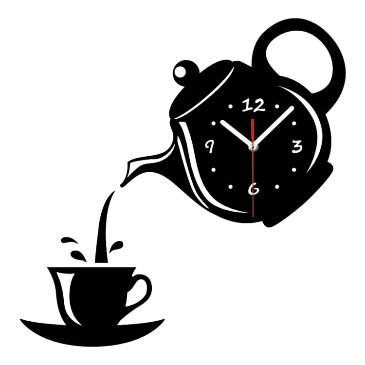 Creative DIY Acrylic Coffee Cup Teapot 3D Wall Clock Decorative Kitchen Wall Clocks Living Room Dining Room Home Decor Clock(Black) - Wall Clock by buy2fix | Online Shopping UK | buy2fix