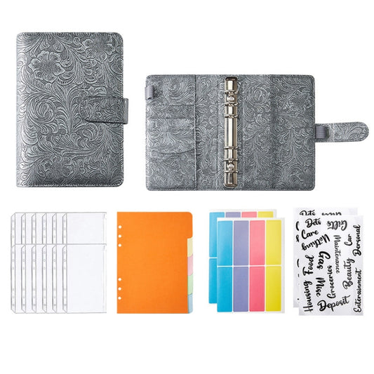 A6 YMX-007 PU Leather Budget Binder Notebook Embossed Model Handbook(Gray) - Notebooks by buy2fix | Online Shopping UK | buy2fix