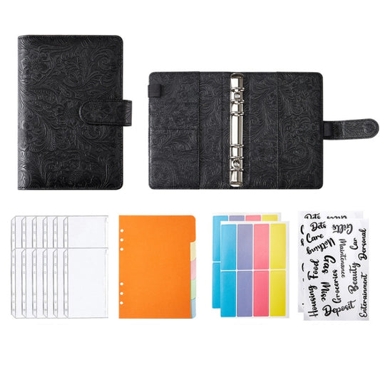 A5 YMX-007 PU Leather Budget Binder Notebook Embossed Model Handbook(Dark Black) - Notebooks by buy2fix | Online Shopping UK | buy2fix