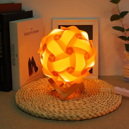 Creative Bedroom Bedside Night Light USB Round Romantic Room Decoration Lamp with Wood Base, Style: DIY Material Kit(Orange) - Novelty Lighting by buy2fix | Online Shopping UK | buy2fix