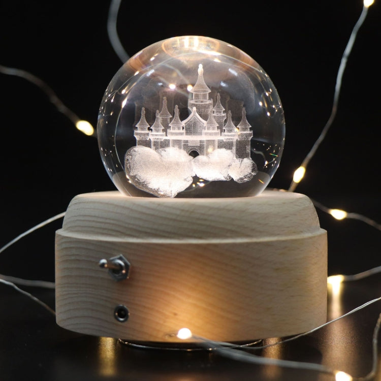 Girl Bedside Lamp Crystal Ball Wooden Base Music Box Charging Glow Rotating Night Light, Random Music(Castle) - Novelty Lighting by buy2fix | Online Shopping UK | buy2fix