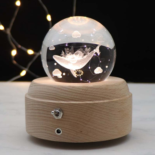 Girl Bedside Lamp Crystal Ball Wooden Base Music Box Charging Glow Rotating Night Light, Random Music(Whale) - Novelty Lighting by buy2fix | Online Shopping UK | buy2fix