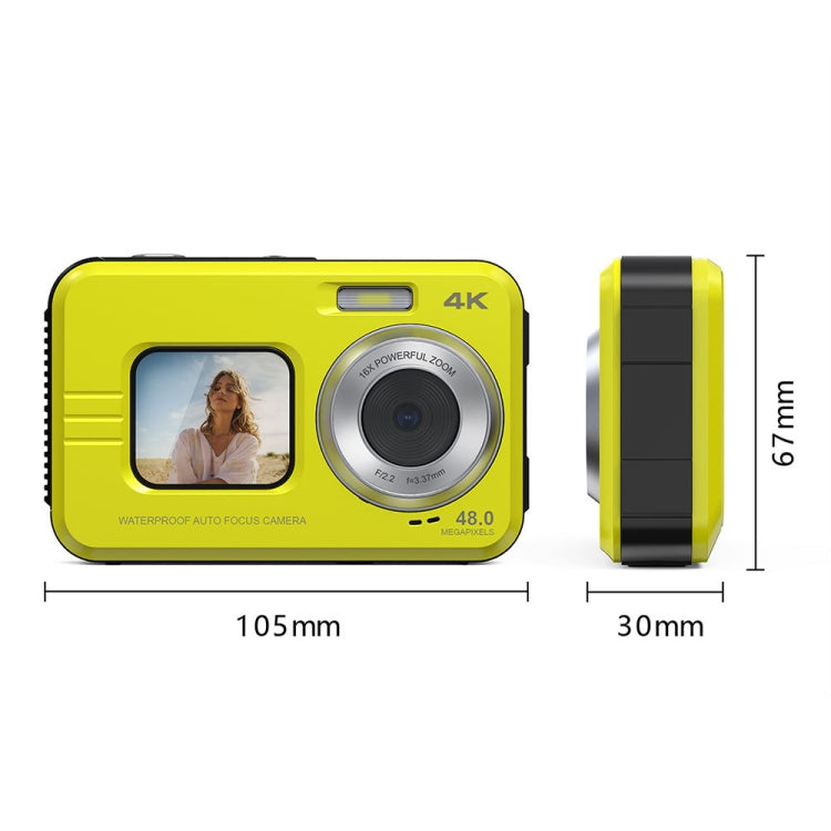 WDC901 3.5m Waterproof 48MP HD Dual Screen Outdoor Sports Digital Camera EU Plug(Yellow) - Children Cameras by buy2fix | Online Shopping UK | buy2fix