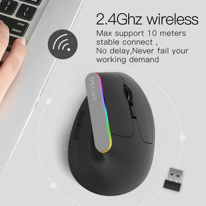 DELUX M618DB 6-Keys 1600 DPI RGB Vertical Wireless Bluetooth Dual-Mode Mouse(Lithium Bluetooth Version) - Wireless Mice by DELUX | Online Shopping UK | buy2fix